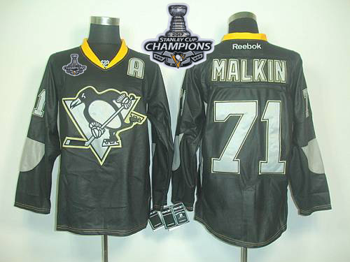 Penguins #71 Evgeni Malkin Black Ice Stanley Cup Finals Champions Stitched NHL Jersey - Click Image to Close